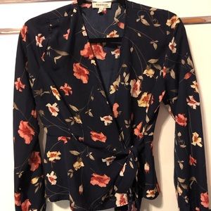 Navy blue floral print long sleeve shirt